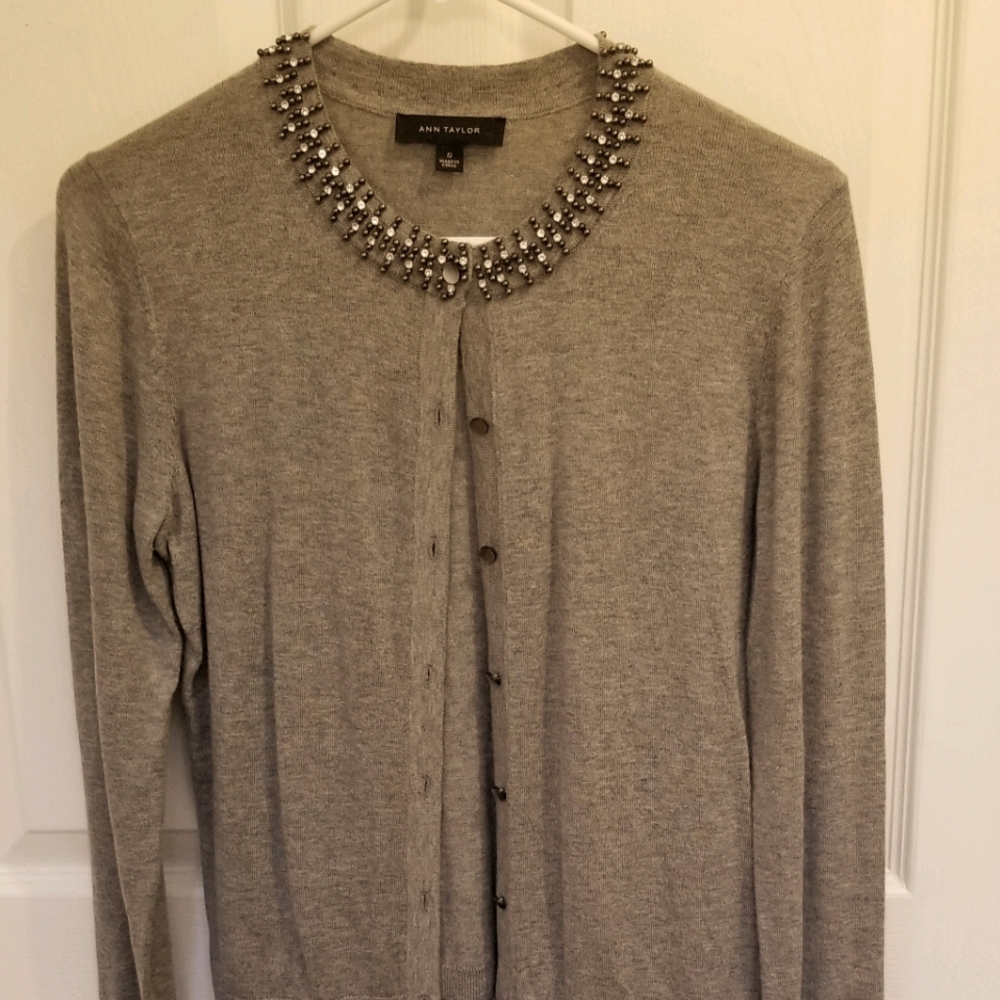 Ann Taylor Lightweight Grey Cardigan w/ sequins